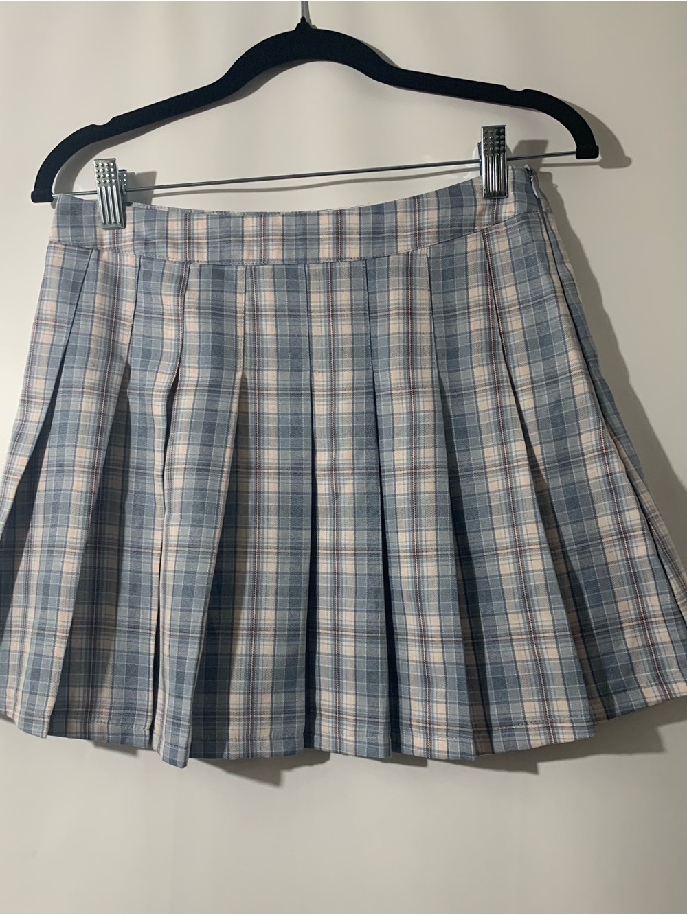 Mable Pleated Mini Skirt in Blue and Cream Plaid
